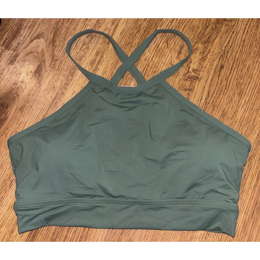 Women's Large Daci Bikini Top Crossed Back Adjustable Straps Green Full coverage